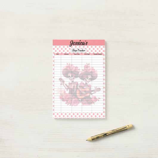 Pink Sugar Skull Steps Tracker Post-it Klebezettel (Auf Schreibtisch)
