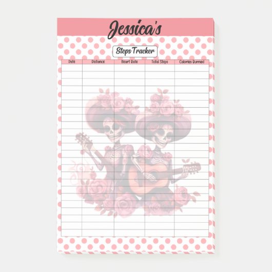 Pink Sugar Skull Steps Tracker Post-it Klebezettel (Vorderseite)