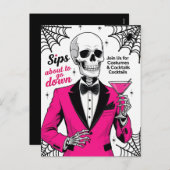 Pink Suit Skeleton Halloween Feiertagspostkarte (Vorne/Hinten)