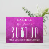 Pink Suitup Werden Sie mein Trauzeuge? Einladung (Stehend Vorderseite)