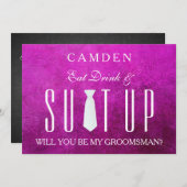 Pink Suitup Werden Sie mein Trauzeuge? Einladung (Vorne/Hinten)