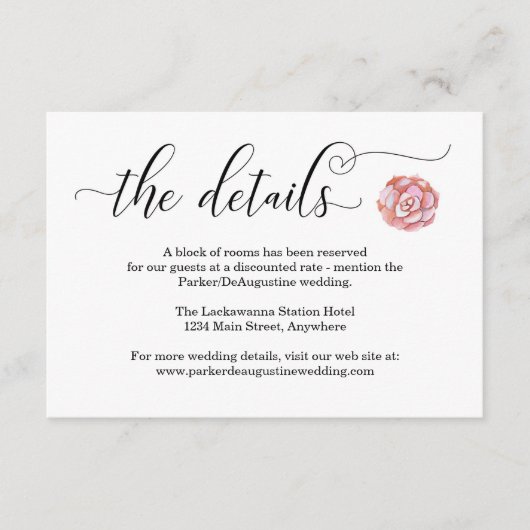 Pink-Sukkuläre Informationskarte Begleitkarte (Vorderseite)