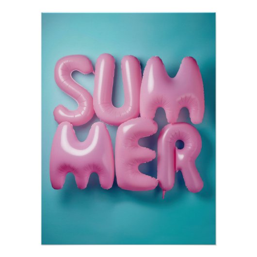 Pink "Summer" Balloons on Vibrant Turquoise Poster (Vorderseite)