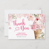 Pink Summer Floral Ice Cream Thema Danke Karte (Vorderseite)