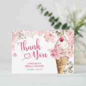 Pink Summer Floral Ice Cream Thema Danke Karte (Stehend Vorderseite)