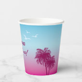 Pink Summer Palm Trees Tropical Sky Birthday Pappbecher (Rückseite)