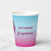 Pink Summer Palm Trees Tropical Sky Birthday Pappbecher (Links)