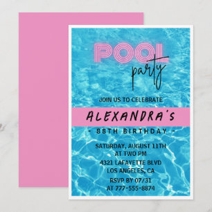 Pink Summer Pool Party 88. Geburtstag Einladung