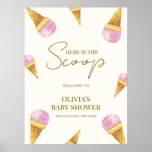 Pink Summer Scoop Ice Cream Baby Dusche Willkommen Poster