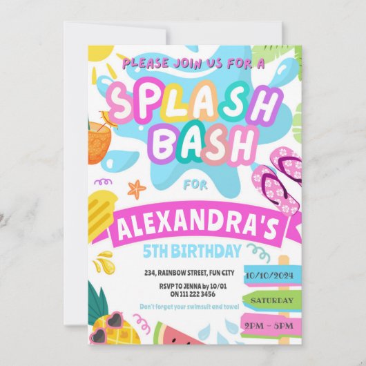 Pink Summer Splash Giro Splash Party Bash Water Pa Einladung (Vorderseite)