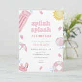 Pink Summer Splish Splash Baby Dusche Einladung (Stehend Vorderseite)
