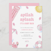 Pink Summer Splish Splash Baby Dusche Einladung (Vorne/Hinten)