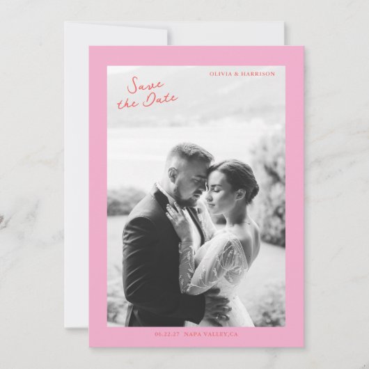 Pink Summer Wedding Save the Date Einladung (Vorderseite)