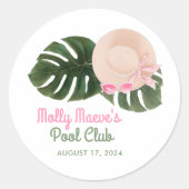 Pink Summertime Glam | Pool Club Geburtstag Runder Aufkleber (Vorderseite)