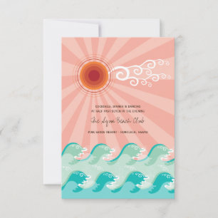 Pink Sun & Aqua Waves Beach Wedding Empfang Card Einladung