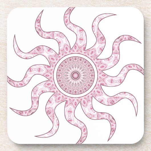 Pink Sun Mandala Design Getränkeuntersetzer (Vorderseite)