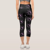 Pink Sun Scattered Black Background Capri Leggings (Rückseite)