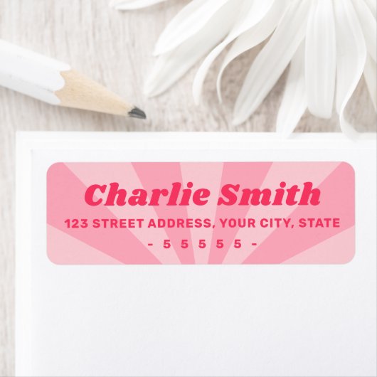 Pink sunburst retro bright bold return address (Insitu)