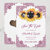 Pink Sunflower Rustic Floral Lace Wedding Save The Date (Vorne/Hinten)