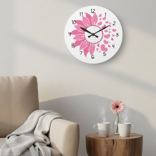 pink sunflower wall clock / decorative clock  große wanduhr
