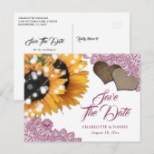 Pink Sunflower Wedding Save The Date Postcard Ankündigungspostkarte (Vorne/Hinten)