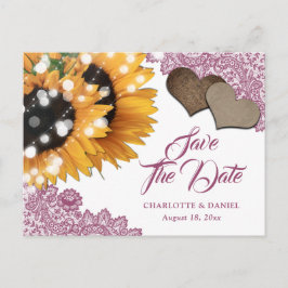 Pink Sunflower Wedding Save The Date Postcard Ankündigungspostkarte