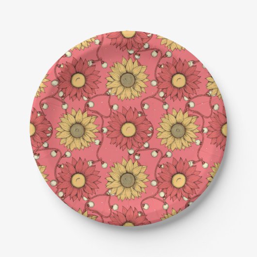 Pink Sunflowers Christmas Pappteller (Vorderseite)