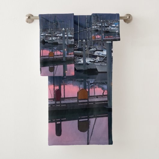 Pink Sunrise Boat Hafen - Badetuch Set (Insitu)