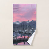 Pink Sunrise Boat Hafen - Badetuch Set (Handtuch)