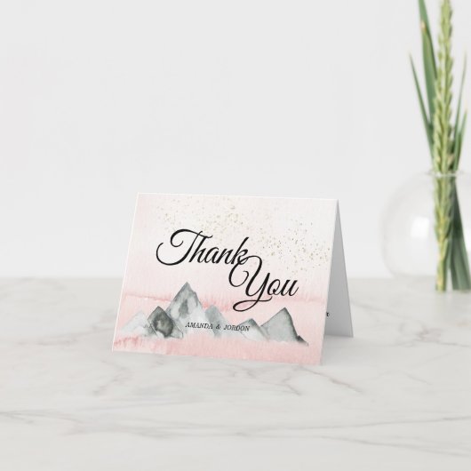 Pink Sunrise Mountain Wedge Danke Karte (Vorderseite)