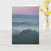 Pink sunrise over Tuscany landscape greeting card Karte (Gelbe Blume)