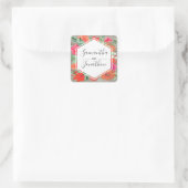 Pink Sunset Bloom Floral Frame Wedding Quadratischer Aufkleber (Tasche)