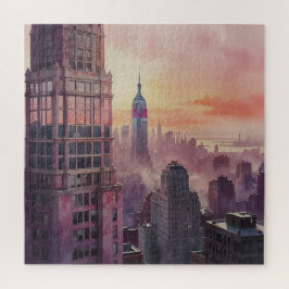 Pink Sunset Cityscape Szene Puzzle