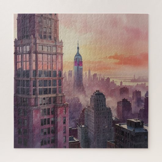 Pink Sunset Cityscape Szene Puzzle (Vertikal)