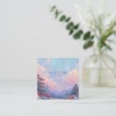 Pink Sunset Forest Gold Frame Vibrant Landscape Quadratische Visitenkarte (Stehend Vorderseite)