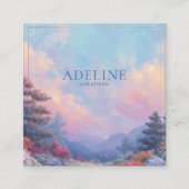 Pink Sunset Forest Gold Frame Vibrant Landscape Quadratische Visitenkarte (Vorderseite)