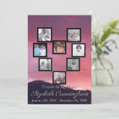 Pink Sunset Foto Collage Heart Memorial Einladung (Stehend Vorderseite)