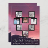 Pink Sunset Foto Collage Heart Memorial Einladung (Vorne/Hinten)