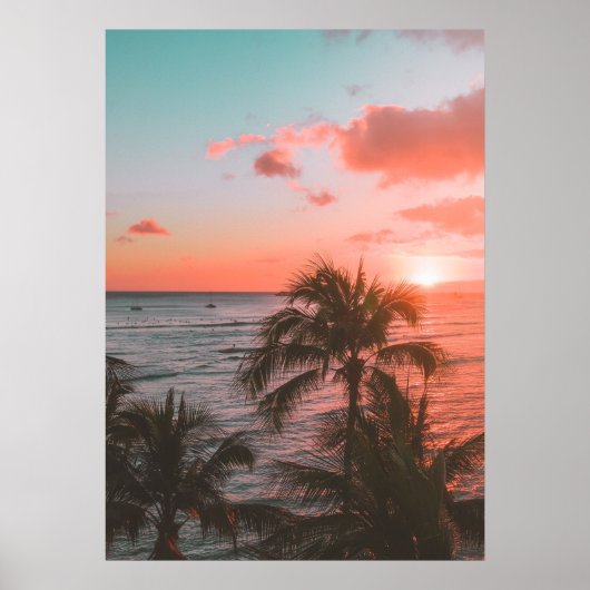 Pink Sunset Ocean Beach Palm Fotoster Poster (Vorne)