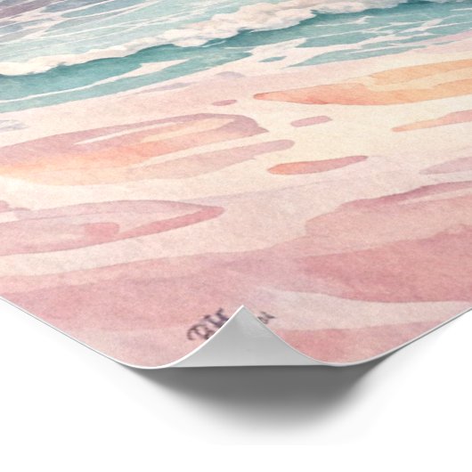 Pink Sunset Ocean Waves Poster (Ecke)