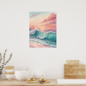 Pink Sunset Ocean Waves Poster (Küche)
