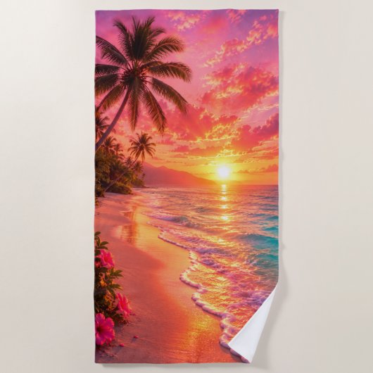 Pink Sunset Paradies Strandtuch (Vorderseite)