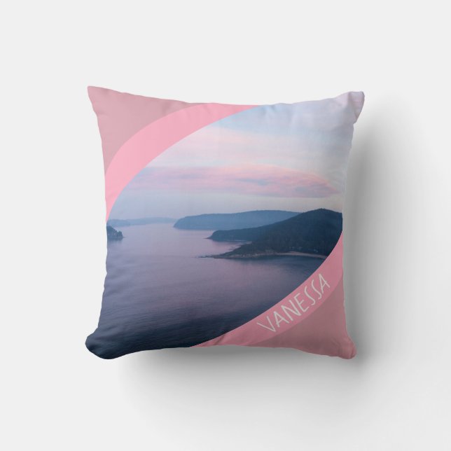 Pink Sunset Pearl Beach Landscape Australien Kissen (Vorderseite)