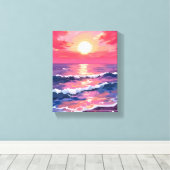 Pink Sunset Purple Ocean Waves Watercolor Leinwanddruck (Insitu (Holzboden))
