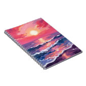 Pink Sunset Purple Ocean Waves Watercolor Notizblock (Rechte Seite)