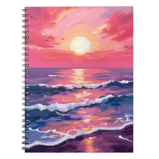 Pink Sunset Purple Ocean Waves Watercolor Notizblock (Vorderseite)