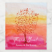 Pink Sunset Wasserfarbe Handgemalt Danke Weinetikett (Einzelnes Label)