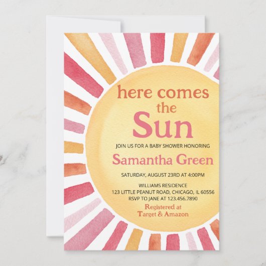 Pink Sunshine Baby Dusche Einladung (Vorderseite)
