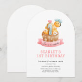 Pink Sunshine Cupcake 1. Geburtstag Einladung (Vorne/Hinten)