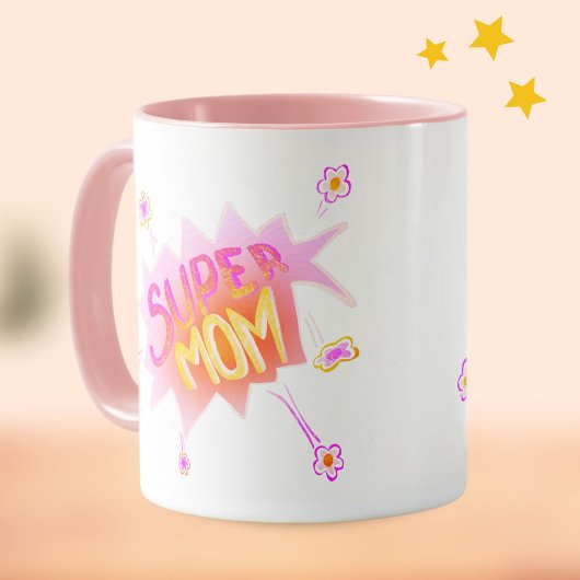 Pink Super Mama Blume Comic Blase Muttertag Tasse